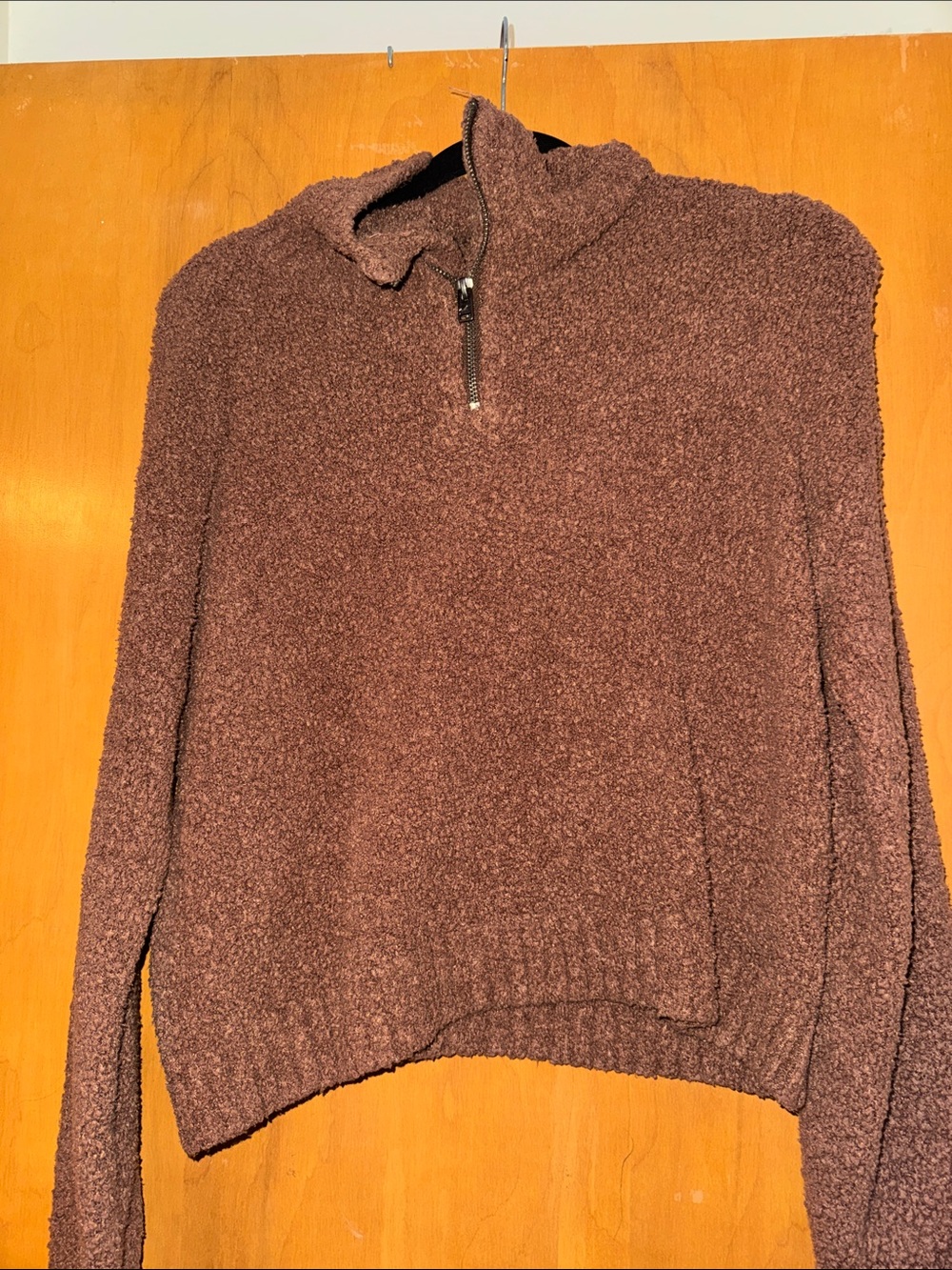 Hollister Chocolate Brown Half-Zip Sherpa Turtleneck Sweater